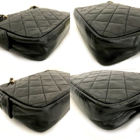 CHANEL Quilted Matelasse Lambskin Chain Shoulder Camera Bag Black leather gold - Picture 6 of 16